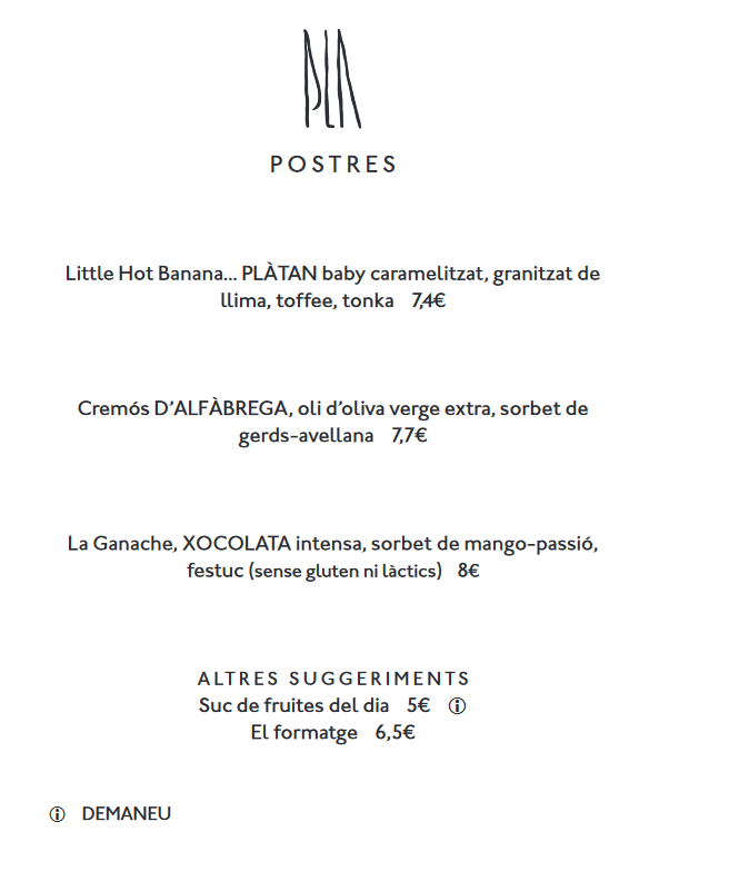 Pla Restaurante en Barcelona Carta